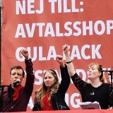 Demonstracja w obronie prawa do strajku zorganizowana przez SAC (Sztokholm, maj 2019)