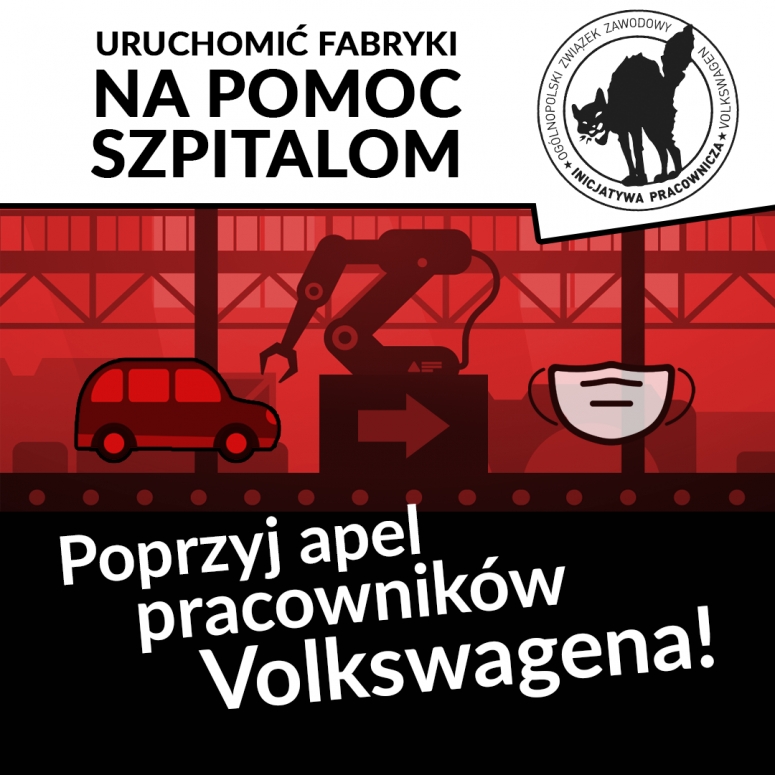 Pracownicy Volkswagena apelują o przestawienie produkcji na wytwarzanie sprzętu medycznego